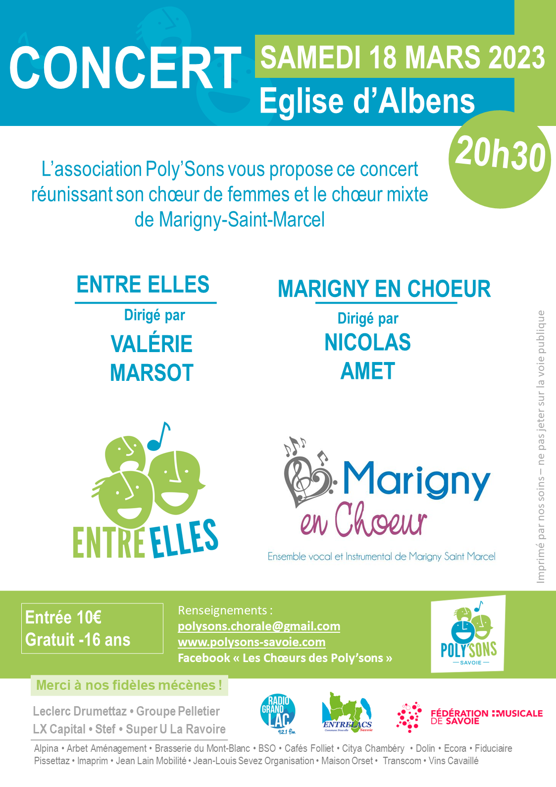 Concert partagé Entre Elles - Marigny en choeur 18 mars 2023